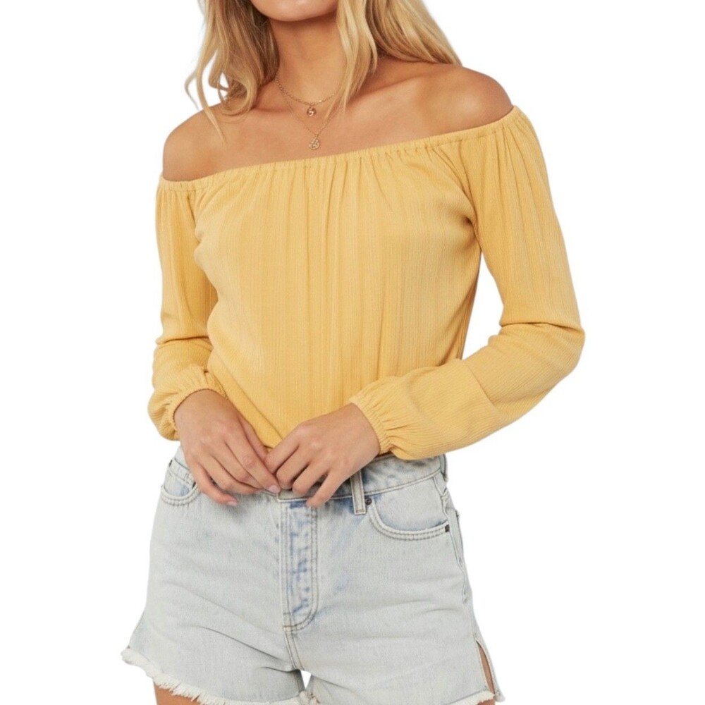 Amuse Society Women's VILLAGE Long Sleeve Knit Bodysuit 100%Cotton Size M Yellow